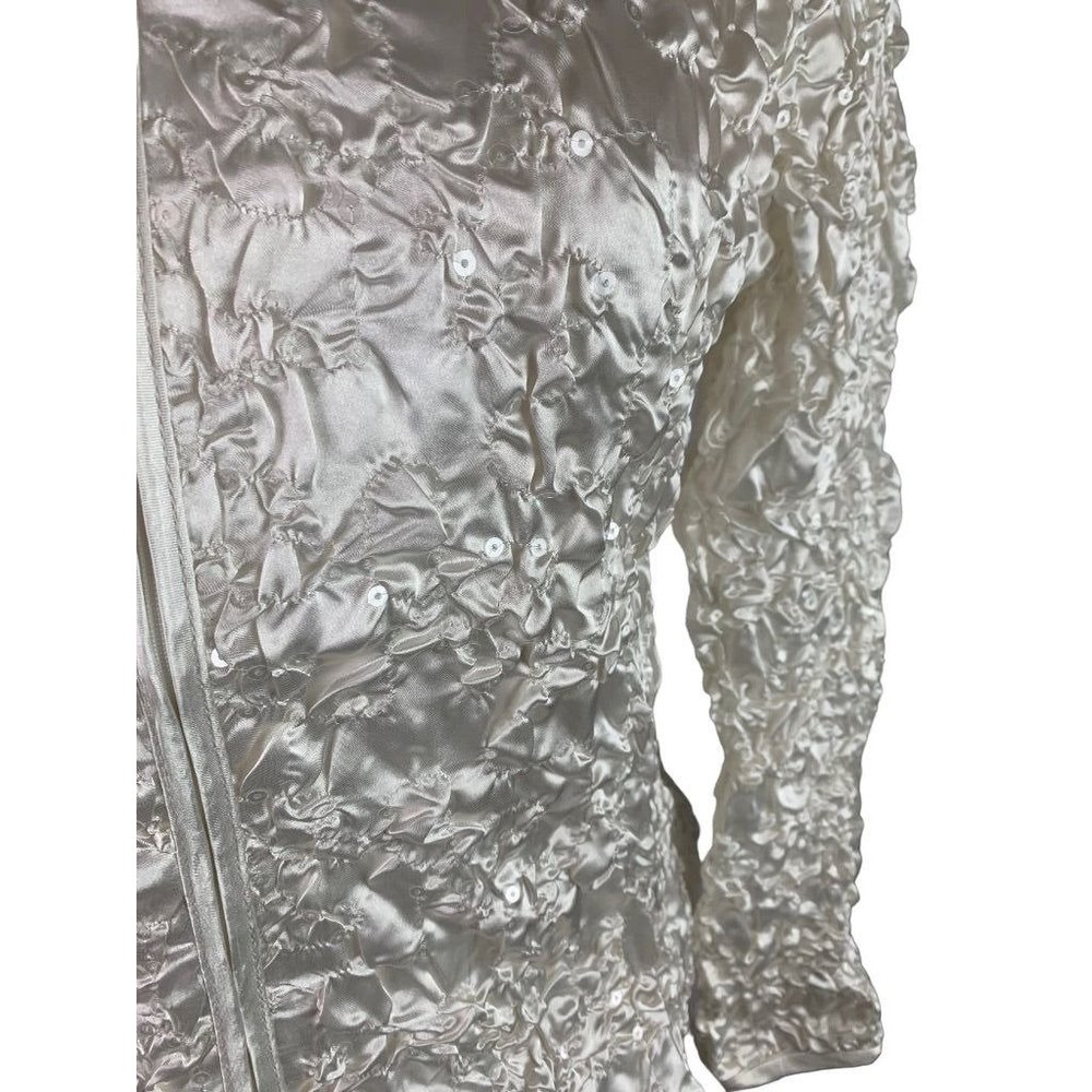 Large Addressing Woman‎ New Ivory Pucker Satin Full Zip Sequin Jacket - Picture 3 of 10